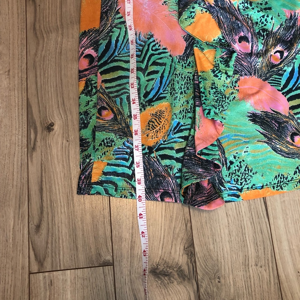 Women’s Tango Mango Tropical Ruffled front feathers & animal print dress size L - Picture 11 of 14